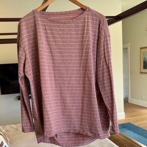 Lululemon Back in Action Striped Long Sleeve Top in Mauve